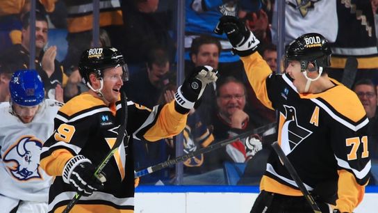 Freeze Frame: Letang goes aerial to set up Guentzel's goal taken at PPG Paints Arena (Penguins)